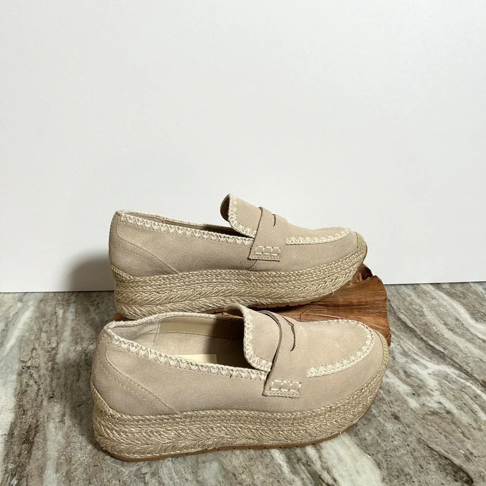 Dolce Vita JALIA Platform Espadrille Wedge Loafer Ivory Suede 7.5